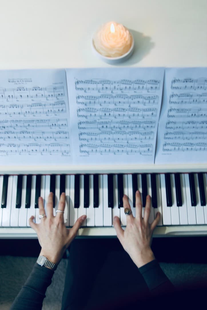 Playing piano — close-up during practice